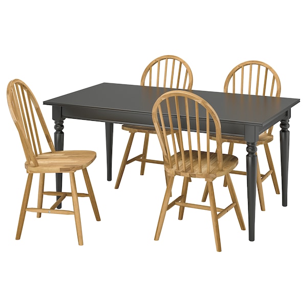 INGATORP / SKOGSTA - Table and 4 chairs, black/acacia, 155/215 cm