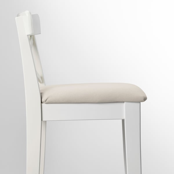 INGOLF Bar stool with backrest - white/Hallarp beige 65 cm ,