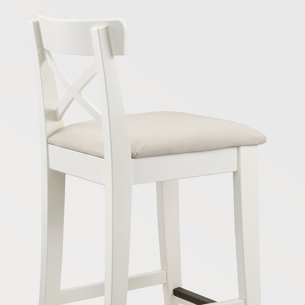 INGOLF Bar stool with backrest - white/Hallarp beige 65 cm ,