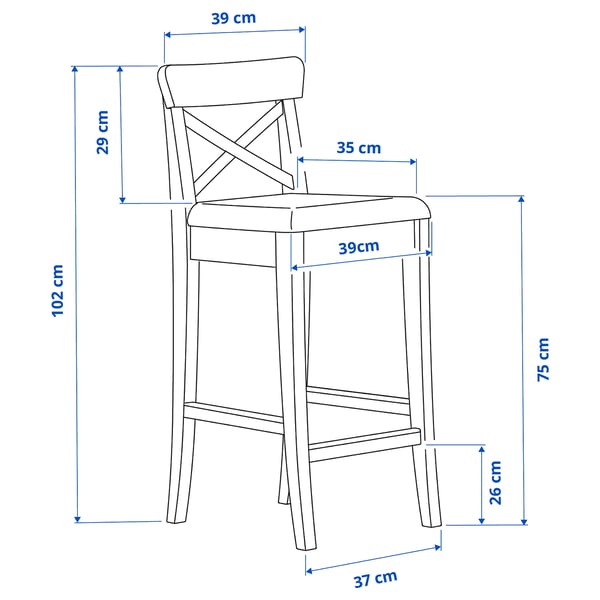 INGOLF Bar stool with backrest - white/Hallarp beige 75 cm , 75 cm