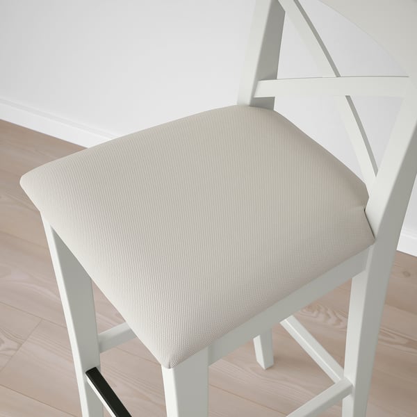 INGOLF Bar stool with backrest - white/Hallarp beige 75 cm , 75 cm