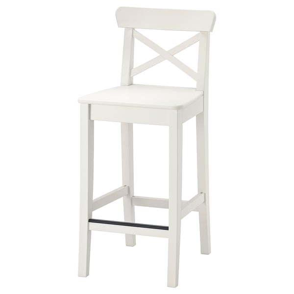 INGOLF bar stool with backrest, white, 63 cm