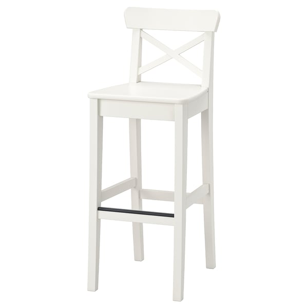 INGOLF bar stool with backrest, white, 74 cm