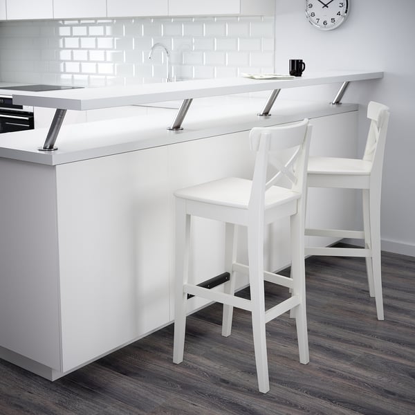 INGOLF bar stool with backrest, white, 74 cm
