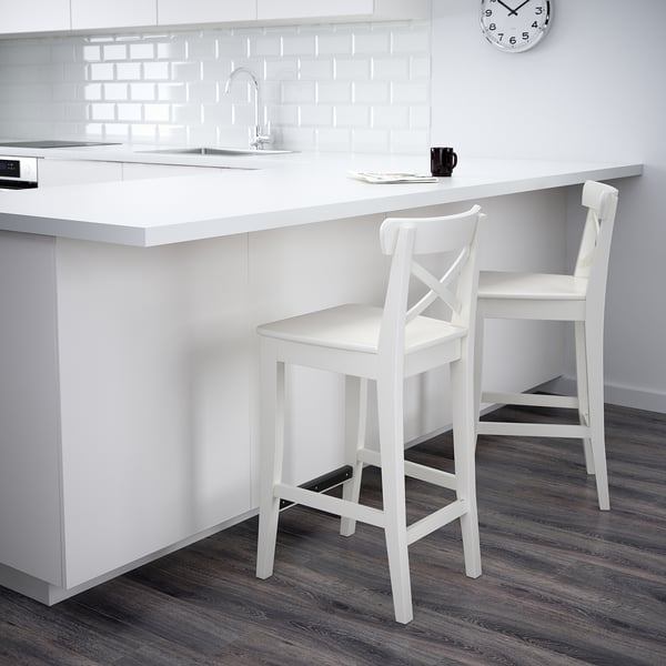 INGOLF bar stool with backrest, white, 63 cm
