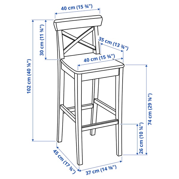 INGOLF bar stool with backrest, white, 40x102x46 cm