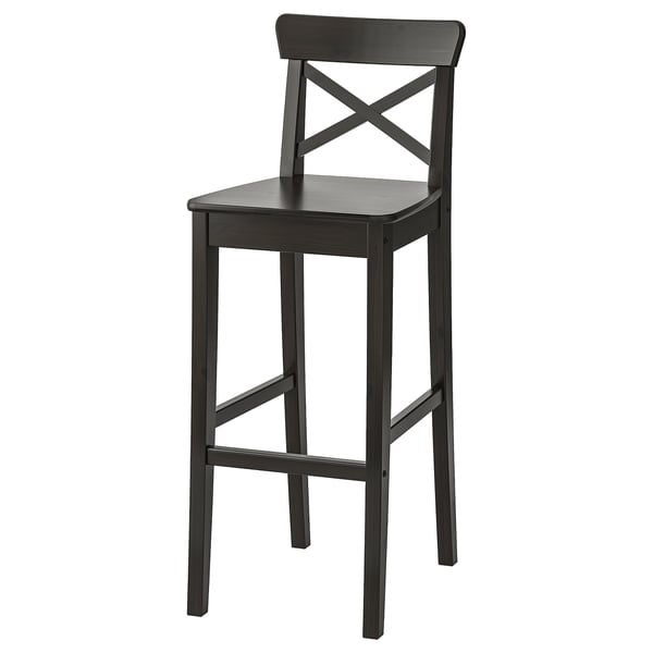 INGOLF - INGOLF Bar stool with backrest, brown-black, 74 cm