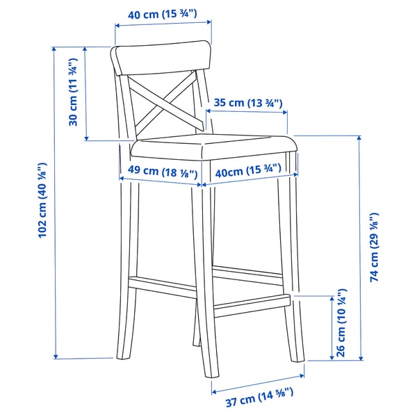 INGOLF - INGOLF Bar stool with backrest, brown-black, 74 cm