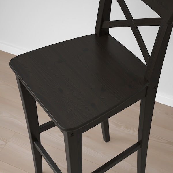 INGOLF - Bar stool with backrest, brown-black, 74 cm