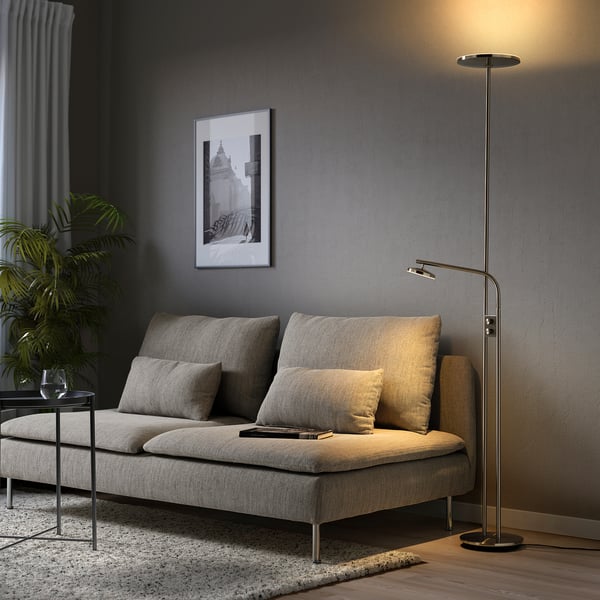 ISJAKT LED floor uplighter/reading lamp, dimmable/nickel-plated, 180 cm