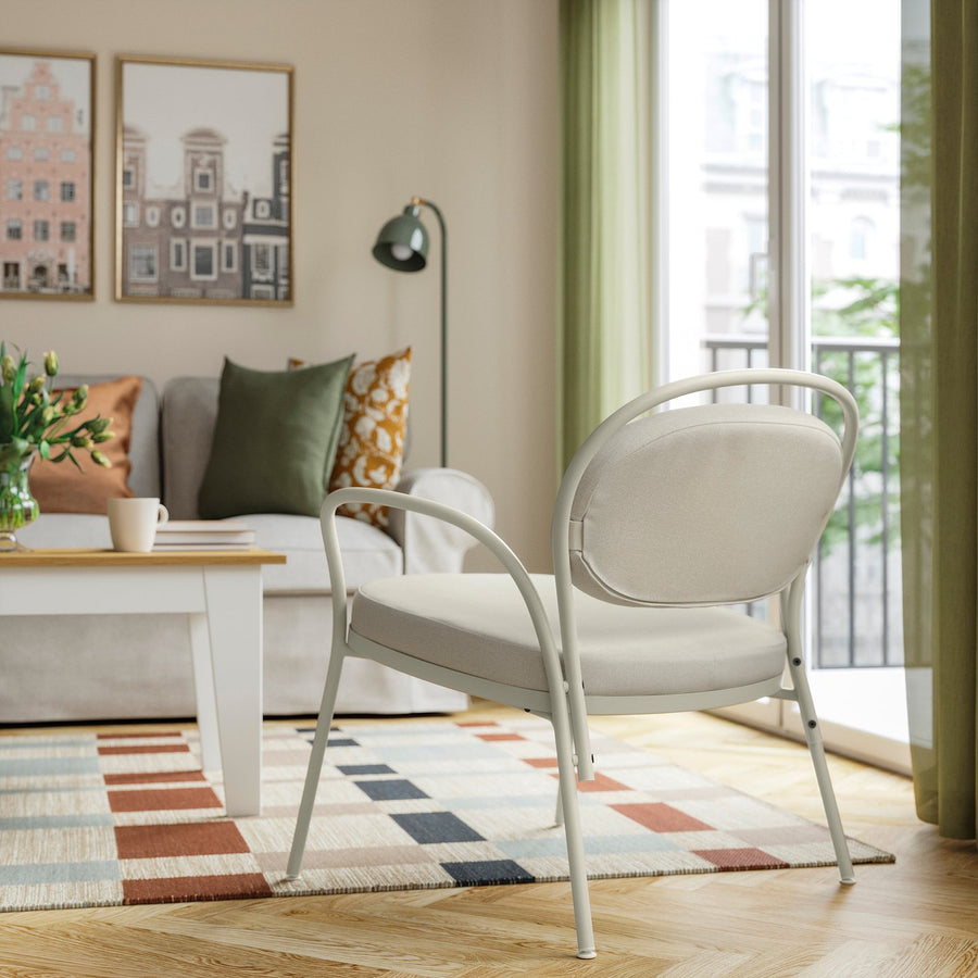 ISMANTORP armchair, metal light grey-beige/Tibbleby light beige, 72x71x66 cm