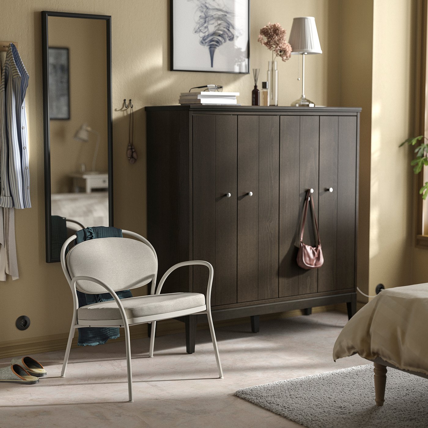 ISMANTORP armchair, metal light grey-beige/Tibbleby light beige, 72x71x66 cm