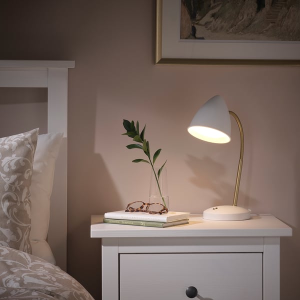 ISNÅLEN - LED work lamp, white / brass colour ,