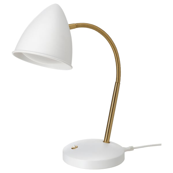 ISNÅLEN LED work lamp, white/brass-colour, 13 cm