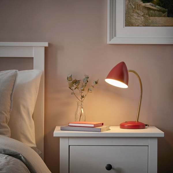 ISNÅLEN LED work lamp, red/brass-colour, 13 cm
