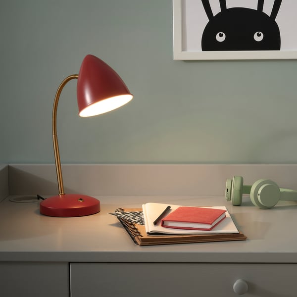 ISNÅLEN LED work lamp, red/brass-colour, 13 cm
