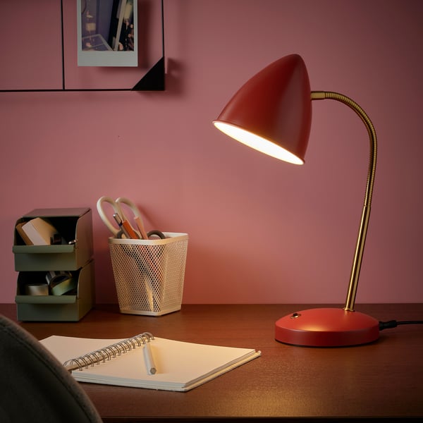 ISNÅLEN LED work lamp, red/brass-colour, 13 cm