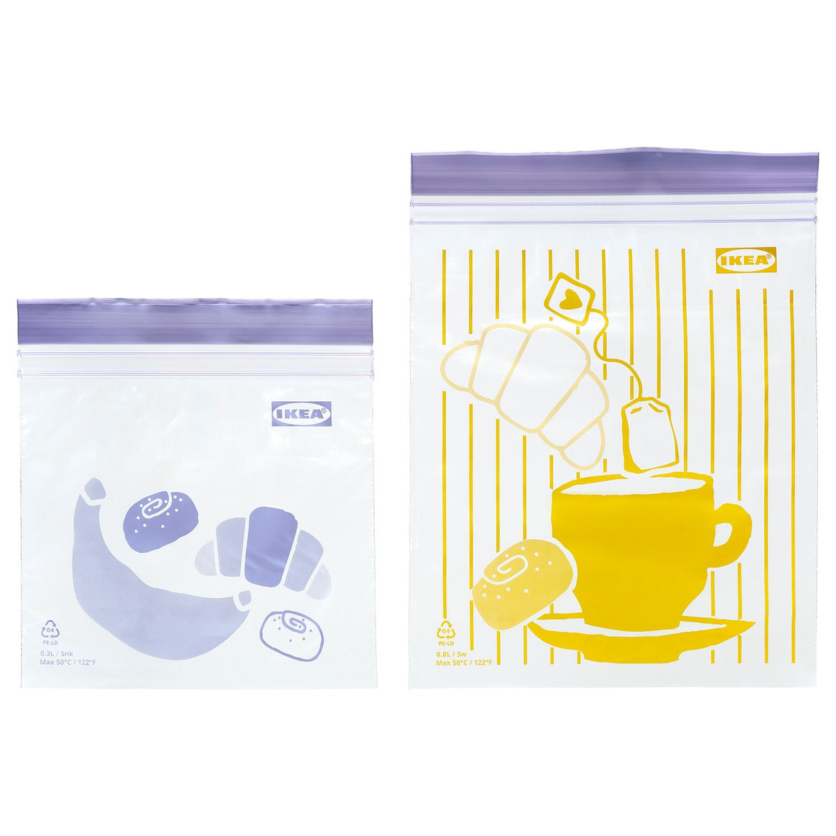 ISTAD resealable bag, patterned lilac/yellow, 0.3/0.8 l, 60 pack