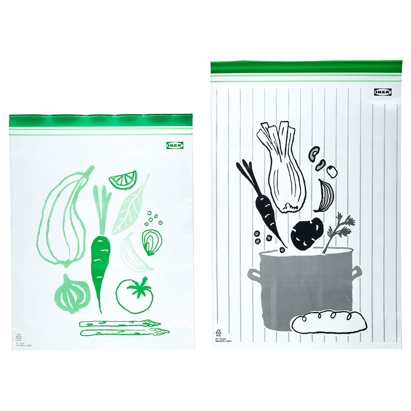 ISTAD resealable bag, patterned black/green, 4.0/6.0 l, 30 pack