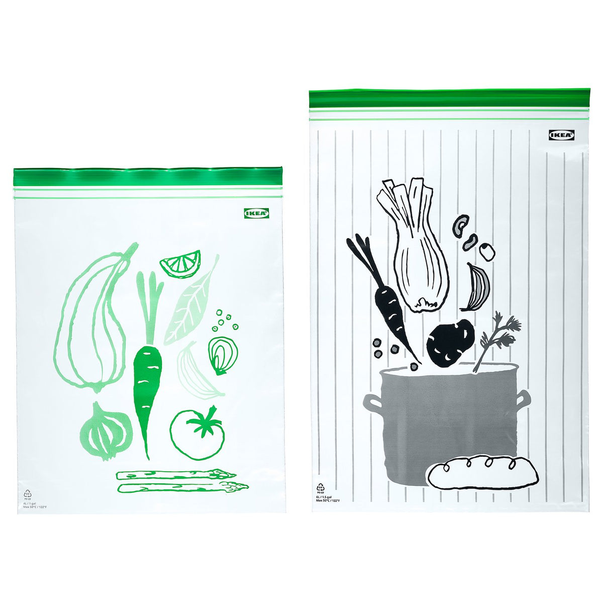 ISTAD resealable bag, patterned black/green, 4.0/6.0 l, 30 pack