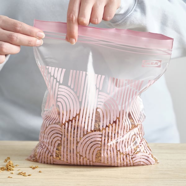 ISTAD resealable bag, patterned/pale pink
