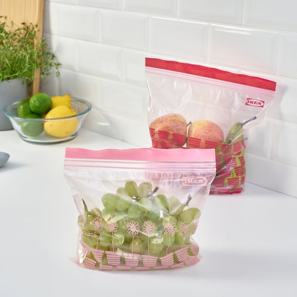 ISTAD - ISTAD Resealable bag, patterned red/pink, 2.5/1.2 l
