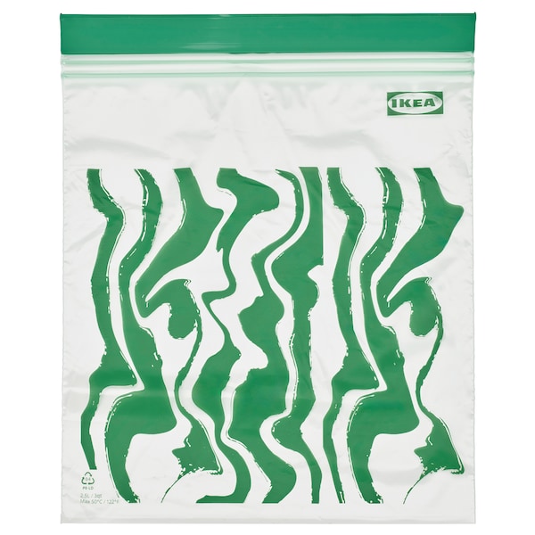 ISTAD - Resealable bag, patterned bright green, 2.5 l