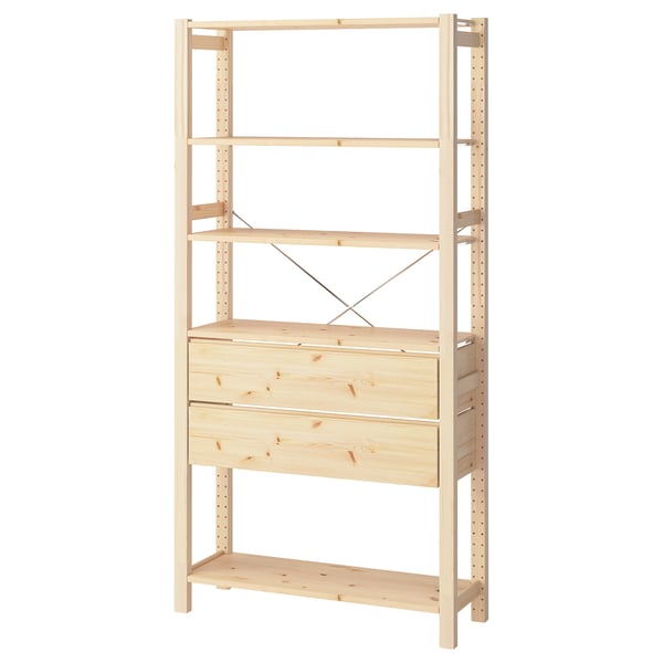 IVAR - IVAR 1 section, pine/with 5 shelves with 2 drawers, 89x30x179 cm