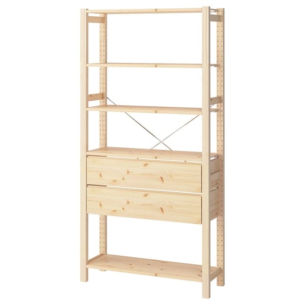IVAR - 1 section, pine/with 5 shelves with 2 drawers, 89x30x179 cm