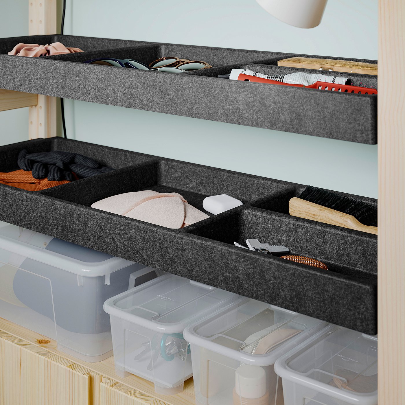 IVAR 1 section/shelves/cabinet, pine/felt, 89x30x179 cm