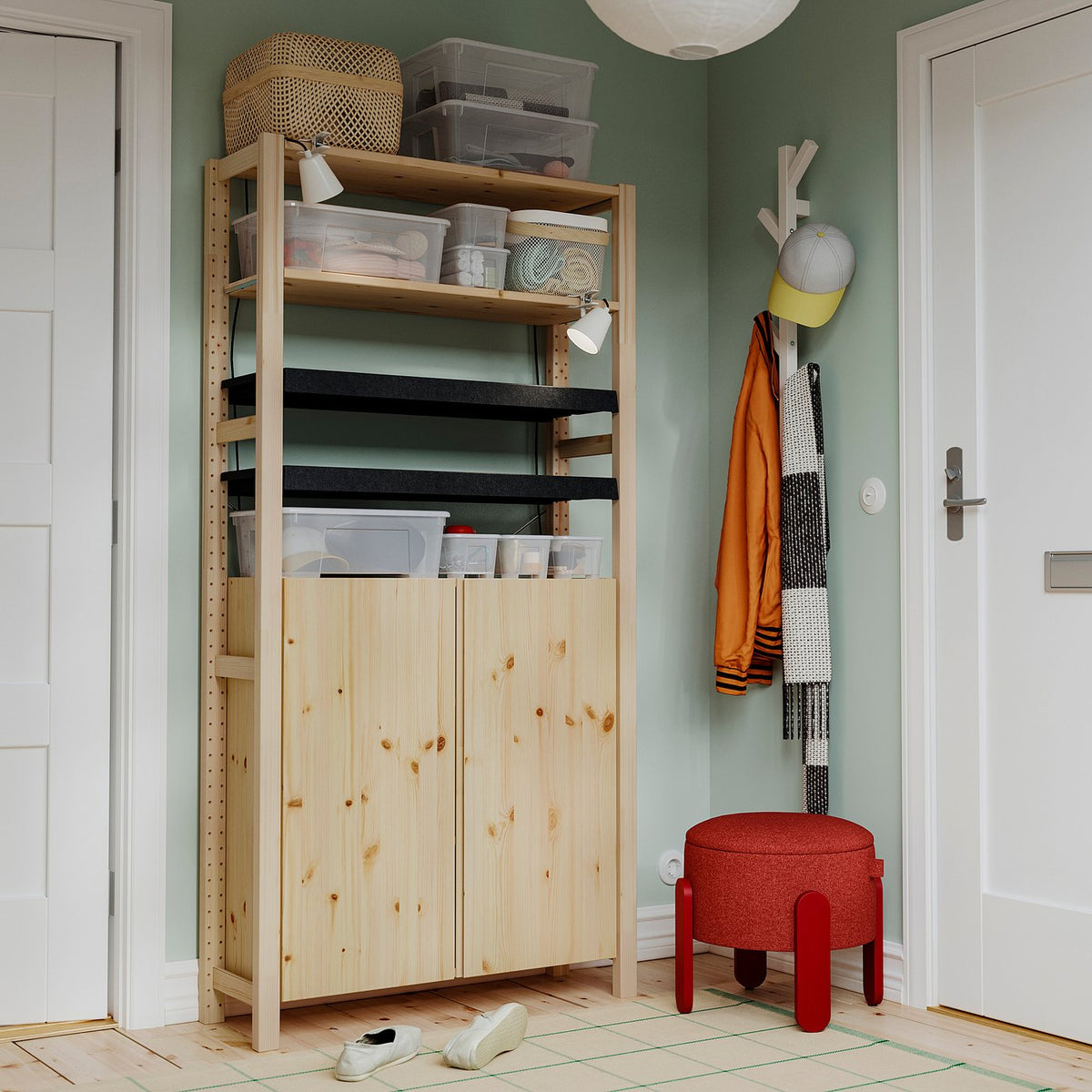IVAR 1 section/shelves/cabinet, pine/felt, 89x30x179 cm