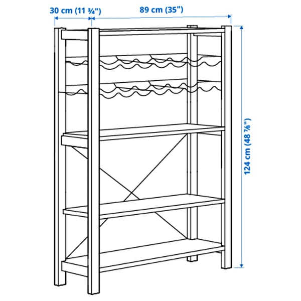 IVAR 1 section/shelves/bottle racks, pine, 89x30x124 cm