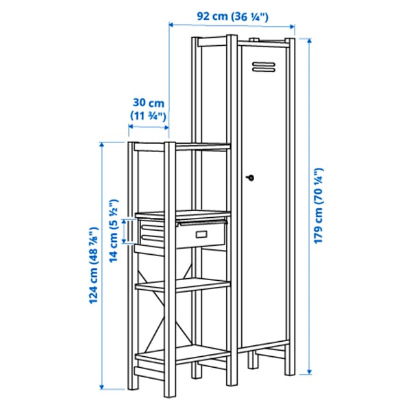 IVAR - 2 sections/shelves/mobile, pine/white, , 92x30x179 cm