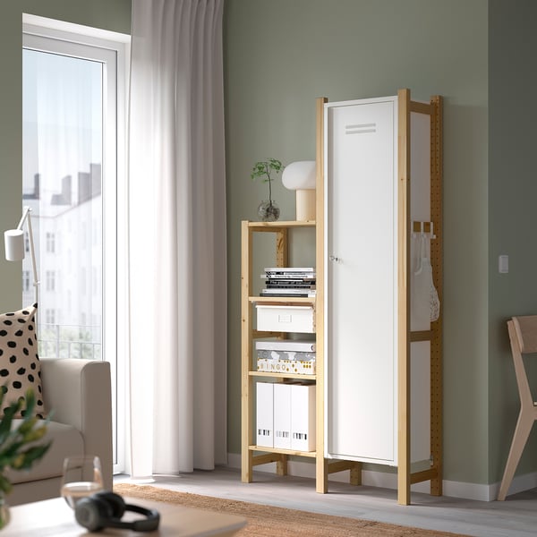 IVAR - 2 sections/shelves/mobile, pine/white, , 92x30x179 cm