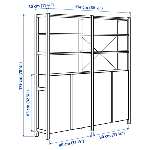 IVAR - IVAR 2 sections/shelves/cabinet, pine, 174x30x179 cm