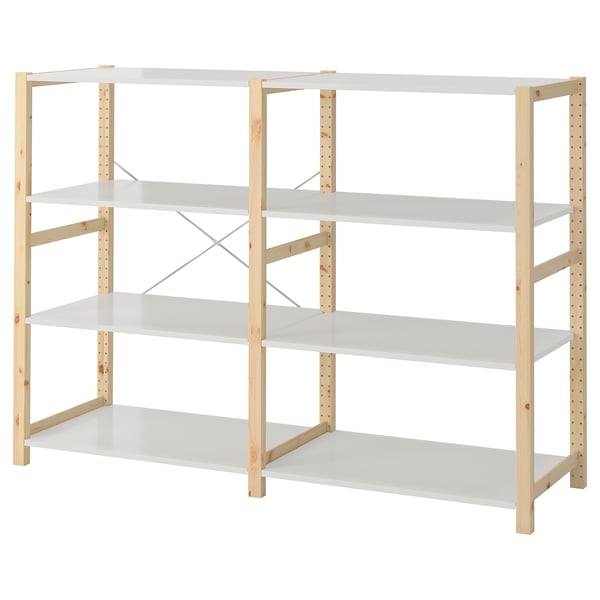 IVAR - IVAR 2 sections/shelves, pine/metal white, 175x50x124 cm