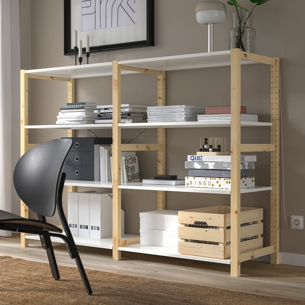 IVAR - IVAR 2 sections/shelves, pine/metal white, 175x50x124 cm