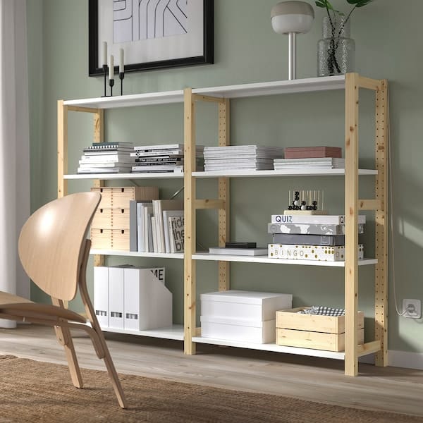 Ikea IVAR - 2 sections/shelves, pine/metal white, 175x30x124 cm