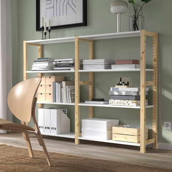 IVAR - IVAR 2 sections/shelves, pine/metal white, 175x30x124 cm