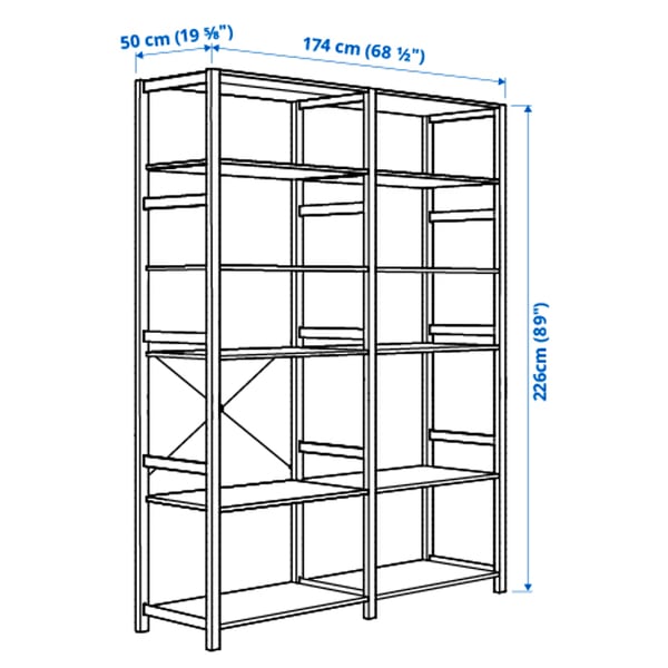 IVAR - IVAR 2 sections/shelves, pine, 174x50x226 cm