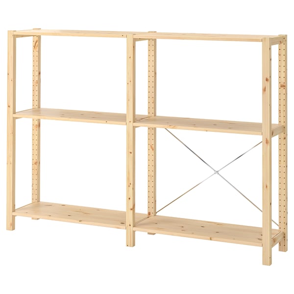IVAR 2 sections/shelves, pine, 174x30x124 cm