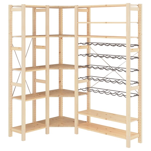 IVAR - 3 sections/corner, with bottle racks/pine, 103/144x30x179 cm