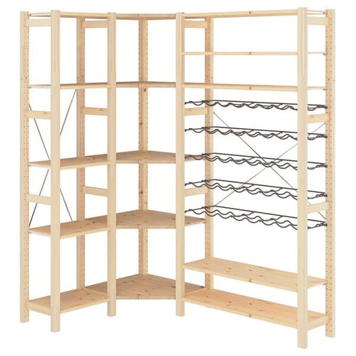 IVAR 3 sections/corner, with bottle racks/pine, 103/144x30x179 cm