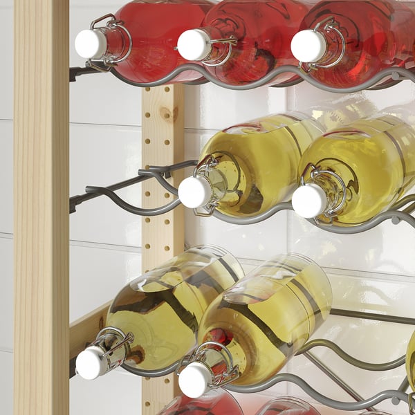 IVAR 3 sections/corner, with bottle racks/pine, 103/144x30x179 cm