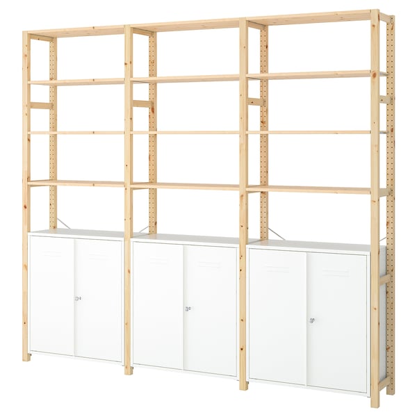 IVAR - IVAR 3 sections/cabinet/shelves, pine/white, 259x30x226 cm