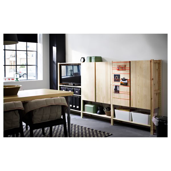 IVAR - 3 sections/shelves/cabinet, pine, 259x30x124 cm