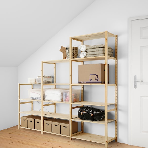 IVAR - 3 sections/shelves, pine, 259x30x226 cm