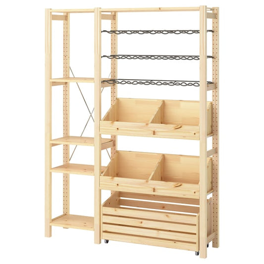 IVAR - Combination of shelves, with wine rack and 2 containers/pine, 134x30x179 cm.