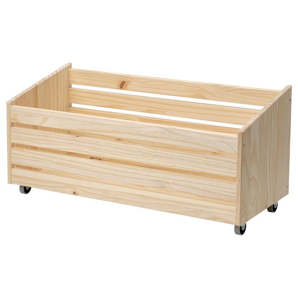 IVAR storage box on wheels, pine, 78x30 cm