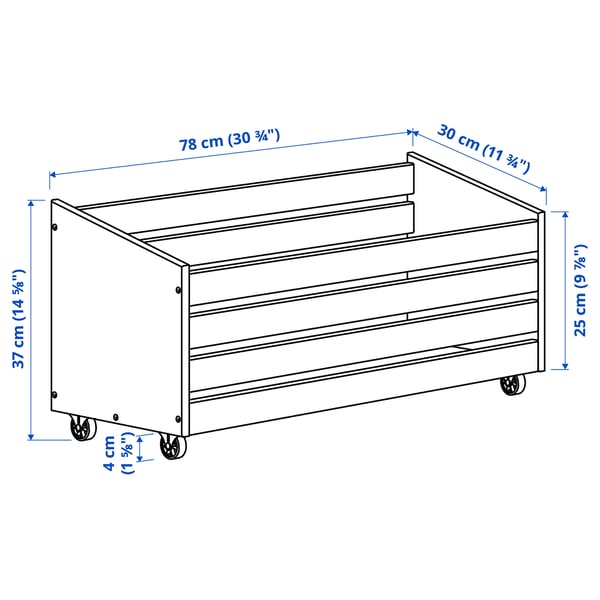 IVAR storage box on wheels, pine, 78x30 cm